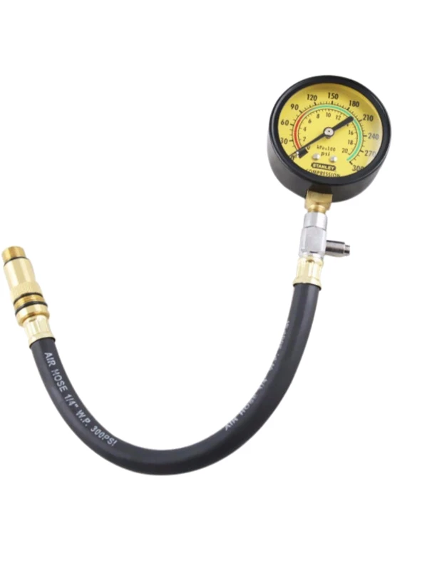 PROBADOR DE COMPRESIÓN MOTORES GASOLINA DE MANGUERA FLEXIBLE MANOMETRO CON ADAPTADORES DE 14 Y 18MM DE 0 A 300 PSI