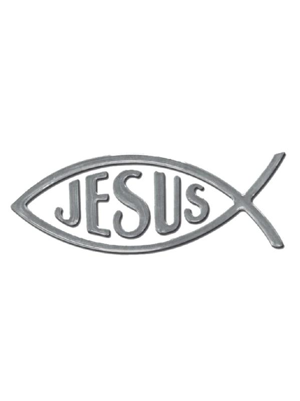 EMBLEMA CALCOMANIA JESUS PLATEADO 14 CMS