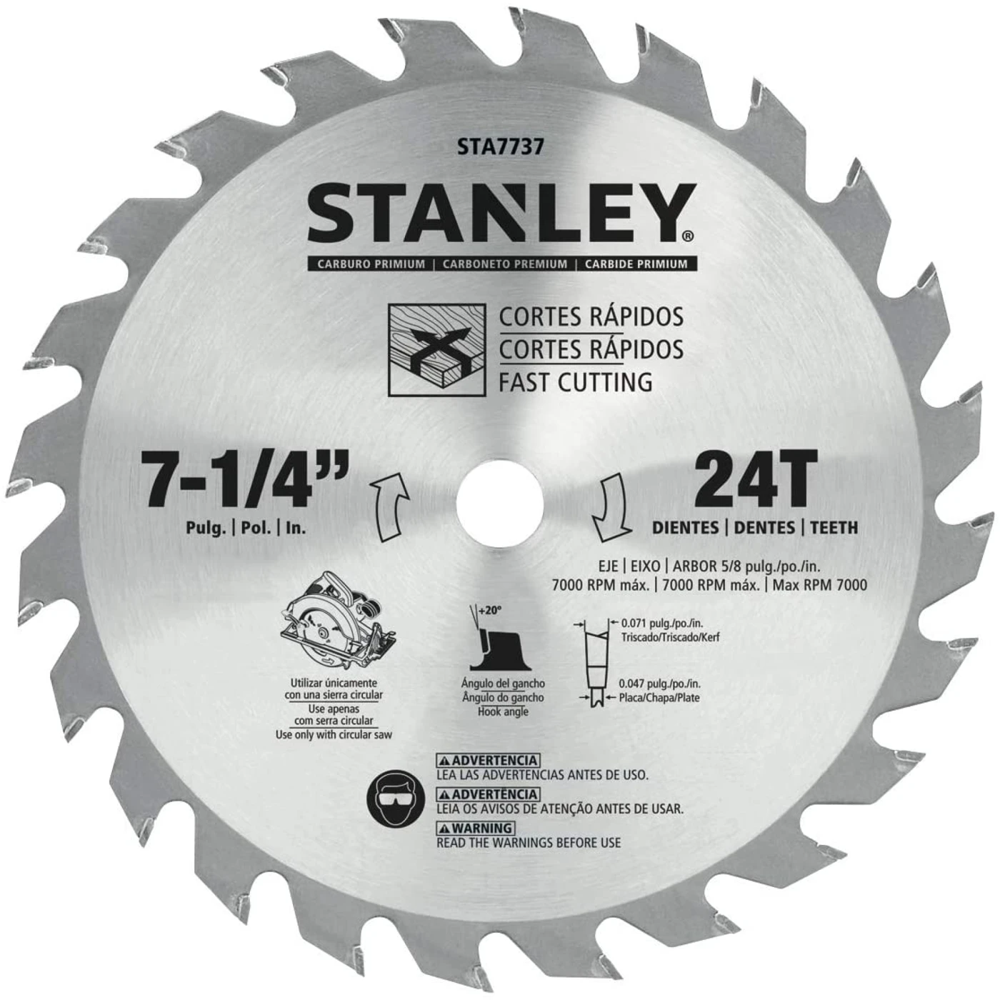 STANLEY DISCO SIERRA DE CORTE PARA MADERA 7-1/4" DE 24 DIENTES