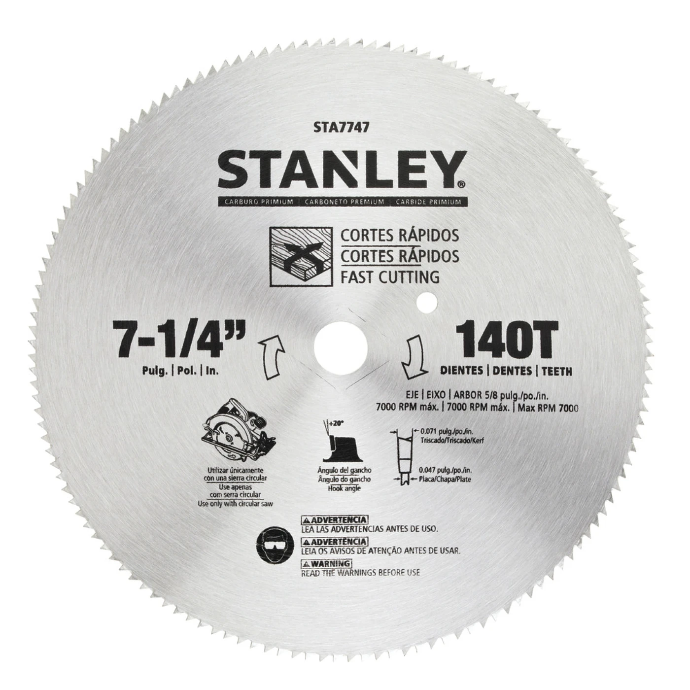 STANLEY DISCO SIERRA DE CORTE PARA MADERA 7-1/4" DE 140 DIENTES