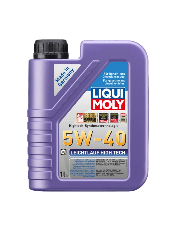 ACEITE ANTIFRICCION BASE SINTETICA PARA MOTOR GASOLINA Y DIESEL LEICHTLAUF HIGH TECH 5W40 1 LITRO