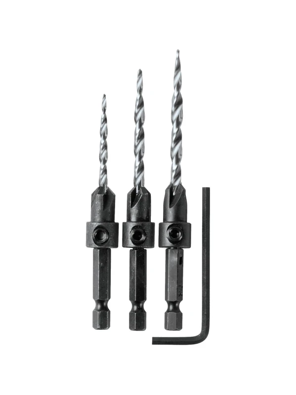 JUEGO DE 3 AVELLANADORES CON BROCA 1/4" HEXAGONAL 9/64", 11/64" Y 3/16" A-99661