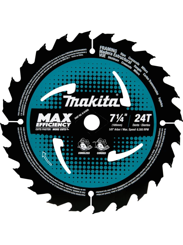HOJA SIERRA CIRCULAR PARA MADERA PUNTA DE CARBURO 7-1/4" EN 24 DIENTES MAX EFFICIENTY B-61656