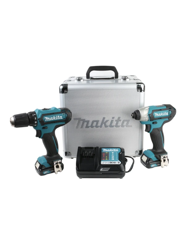 COMBO TALADRO ATORNILLADOR 3/8" DF333D + ATORNILLADOR IMPACTO TD110D 12V 2BAT 1.5A + MALETIN METALICO CLX224X