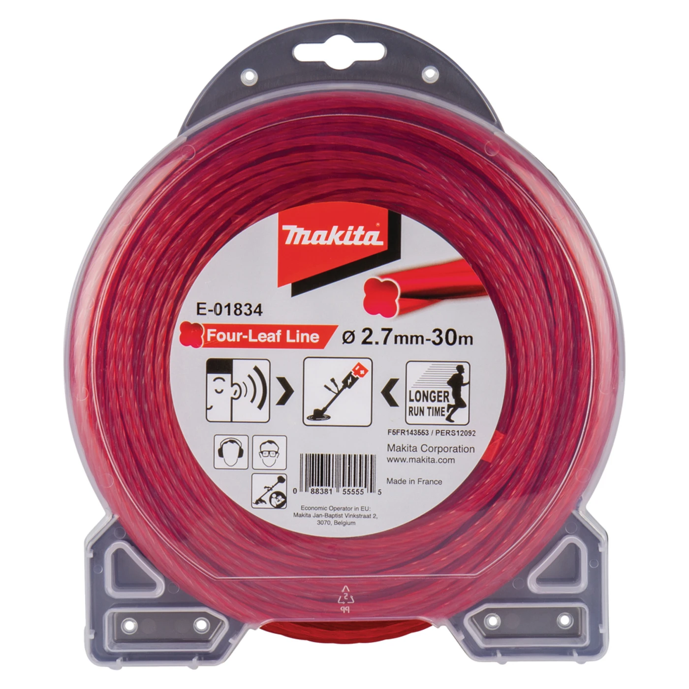 ROLLO DE NYLON HELICOIDAL PARA MOTOGUADAÑAS A BATERIA Ø2.7MM 30M COLOR ROJO ( E-01834 )